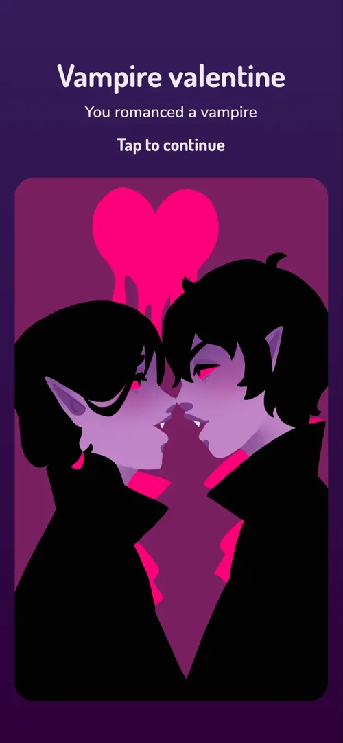 Ending screen, “Vampire valentine”: you romanced a vampire
